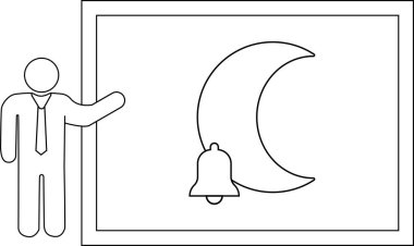 Çubuk adam ay ve çan grafiklerini gösteren bir tahta sunar.