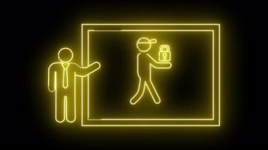 Neon sarı bir hat, siyah bir arkaplanda asma kilit tutan bir kişinin grafiğini sunar