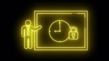 Neon sarısı bir hat, bir insan saatini ve koyu bir arkaplanda parlayan tüm kilitleri gösterir.