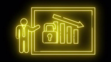 Neon sarı figür, siyah bir arkaplana karşı aşağıya bakan ve asma kilit simgesini açan bir grafik sunar.