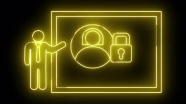 Siyah bir arkaplan karşısında güvenli bir profil sunan sarı neon figürü