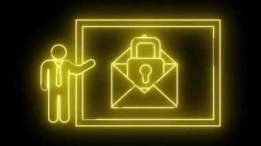 Sarı neon illüstrasyon sunucusu siyah bir arkaplana karşı ekranda kilitli olan zarfı aç