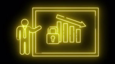 Sarı neon çizgisi, siyah arkaplanda asma kilidi olan azalan bir tablo sunan birini gösterir