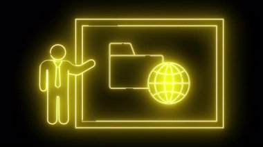 Bir kutunun içindeki dünya klasörünü gösteren neon sanat figürü