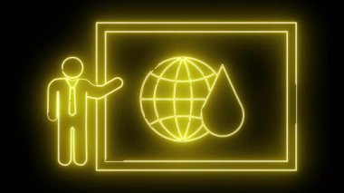 Sunucu küresinin sarı neon grafiği gözyaşı damlası ve siyah üzerine çift katlı dikdörtgen