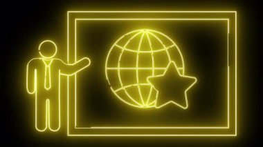 Bir sunucunun sarı neon çizgisi ve siyah bir arkaplan üzerine kurulu bir yıldız ve çerçeve