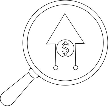 Bir büyüteç, içinde dolar işareti olan bir okun üzerinde daireler çizerek yukarı doğru iki çizgi üzerinde durmasına odaklanır.