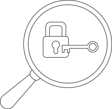 Bir büyüteç, üzerinde bir anahtar olan asma kilidi gösterir. Bu da güvenlik incelemesi altında olduğunu gösterir.