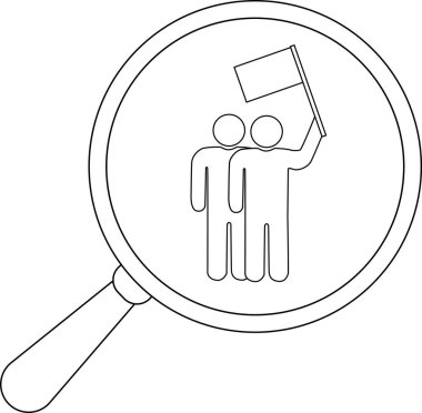 Büyüteç iki çöp adam gösteriyor. Biri bayrak sallıyor.