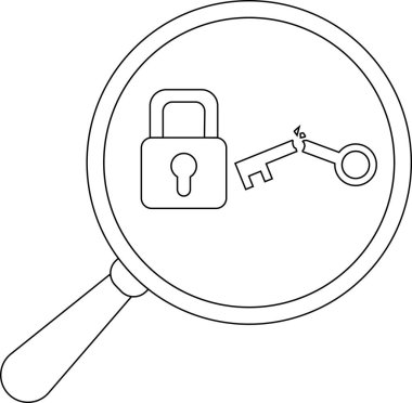 Bir büyüteç bir asma kilidi ve kırık bir anahtarı ortaya çıkarır.