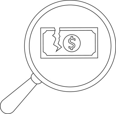 Yırtık bir dolarlık banknot büyüteç altında büyütülür ve hasarı ortaya çıkar.