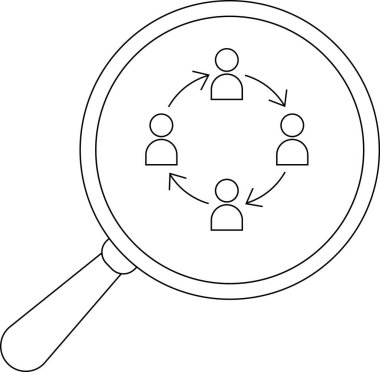 Büyüteç, dört genel insan figürü arasındaki dairesel etkileşime odaklanıyor.