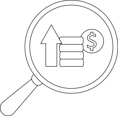 Okun üzerindeki büyüteç yığılmış paraları ve dolar işaretini gösteriyor.