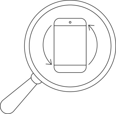 Akıllı telefonun üzerinde büyüteç ve ekranda dönen oklar