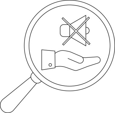 Bir büyüteç, sessiz ses simgesini gösteren bir eli sarıyor