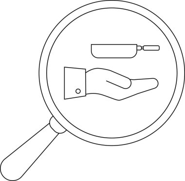 Büyüteç kızartma tavasını tutan ele odaklanır, el ceket giyer.