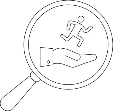 Bir büyüteç çalışan bir figürü destekleyen bir ele odaklanır