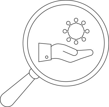 Bir büyüteç, virüse benzer küresel bir nesneyi gösteren kol manşetiyle eli çerçeveler.