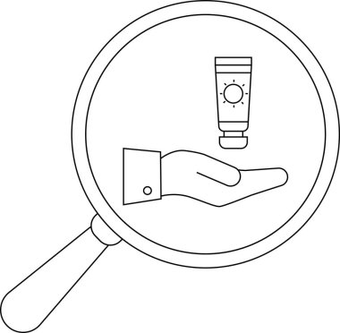 Bir büyüteç, bir şişe krema sunan bir eli ortaya çıkarır.