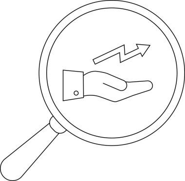 Bir büyüteç yukarı bakan bir grafiğin altında bir el gösterir