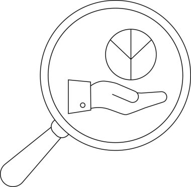 Büyüteç, veri analizini gösteren bir pasta grafiği sunan bir eli vurguluyor