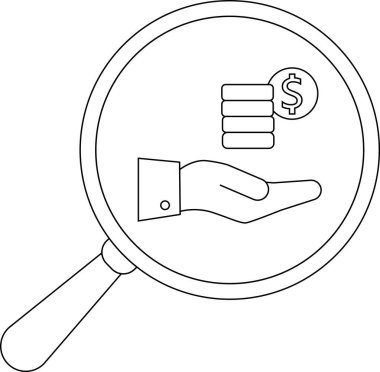 Para teklif eden bir elin üstünde büyüteç.