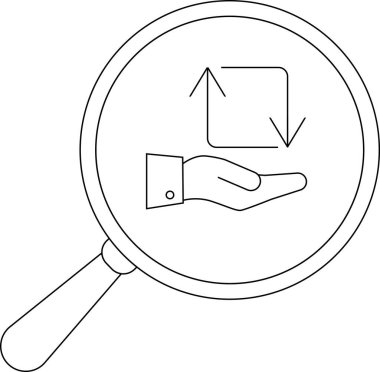 Yukarı ve aşağı okları olan bir kareyi destekleyen büyüteç görünüm eli