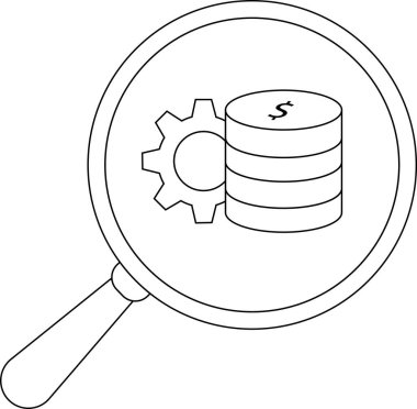 Üzerinde dolar işareti ve büyüteç olan bir yığın bozuk para görünür.