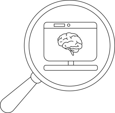 Beyin bir bilgisayar ekranında büyüteçin altında.