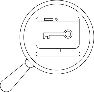 Anahtar simgesini gösteren bir bilgisayar ekranına odaklanan bir büyüteç