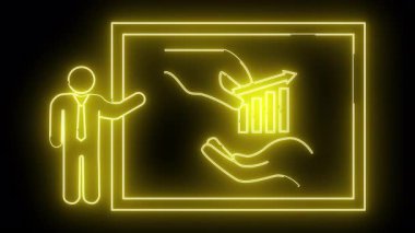 Bir sunucu grafiğinin sarı neon çizimi ve siyah bir arkaplana karşı eller