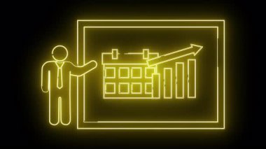 Sarı neonstyle çubuk figürü siyah arkaplan üzerindeki bir takvim simgesini gösterir