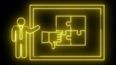 Siyah arka planda bir yapbozun baş parmağını gösteren neon sarısı bir taslak.