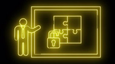 Yapboz parçaları ve kilit gösteren bir ekran sunan bir figürün aydınlatılmış grafiği