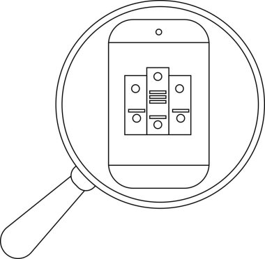 Üç dosya dolabı simgesini gösteren biçimlendirilmiş bir telefon ekranına odaklanan büyüteç
