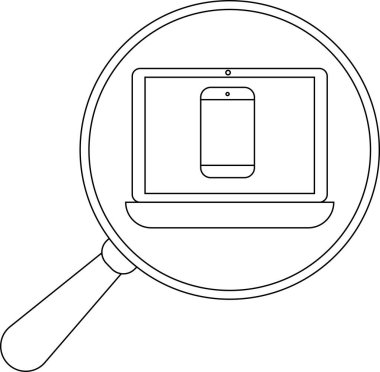 Ekranında telefon olan bir dizüstü bilgisayar büyüteçle görülür.