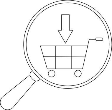 Alışveriş arabasını işaret eden bir okun üzerine odaklanmış bir büyüteç.