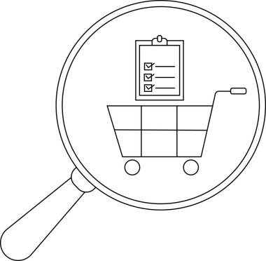 Bir büyüteç, bir alışveriş arabasının üzerinde kontrol listesi olduğunu gösteriyor.