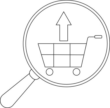 Yukarı doğru ok atan bir alışveriş arabası büyüteçin içinde.