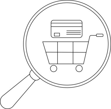 Alışveriş arabası ve kredi kartı büyüteçin içinde.