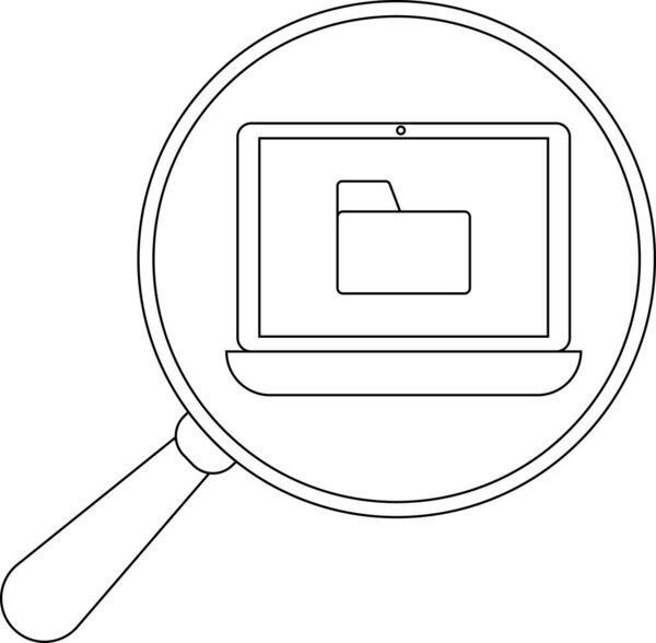 Magnifying glass focuses on a laptop displaying a file folder icon