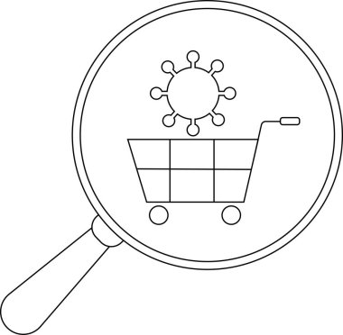 Büyüteç, bir alışveriş arabası ve virüsün salgın sırasında ticareti incelediğini gösteriyor.