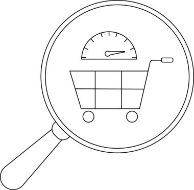 Büyüteçin içindeki hız göstergesinin altında bir alışveriş arabası.