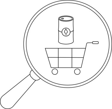 Yağ kutusu alışveriş arabası büyüteçle izleniyor.