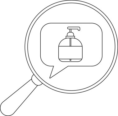 Bir büyüteç, içinde el dezenfektanı olan bir konuşma balonuna odaklanır.