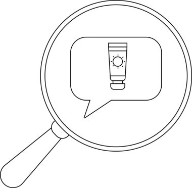 Bir büyüteç, güneş kremi içeren bir konuşma balonu ortaya çıkarır.