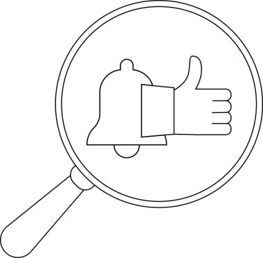 Bir büyüteç, başparmak işareti ile eşleştirilmiş bir çan simgesini çerçeveler