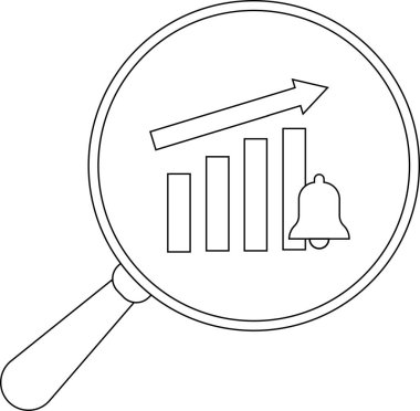 Bir çubuk grafik ekleyen büyüteç ok ve çan simgesi