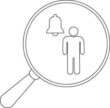 Büyüteç bir kişiyi ve bir zili gösteriyor.