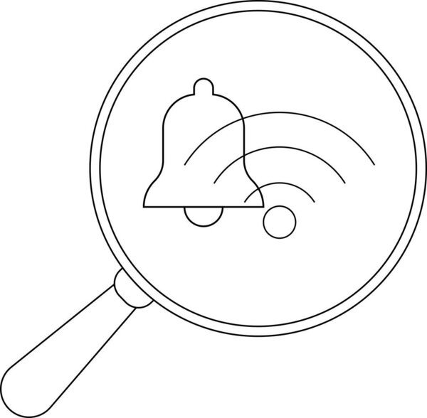 A magnifying glass contains a bell icon with signal waves emanating from it